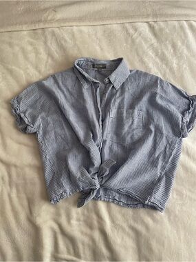 DL1961 linen Blue & White Striped Tie-Front shirt